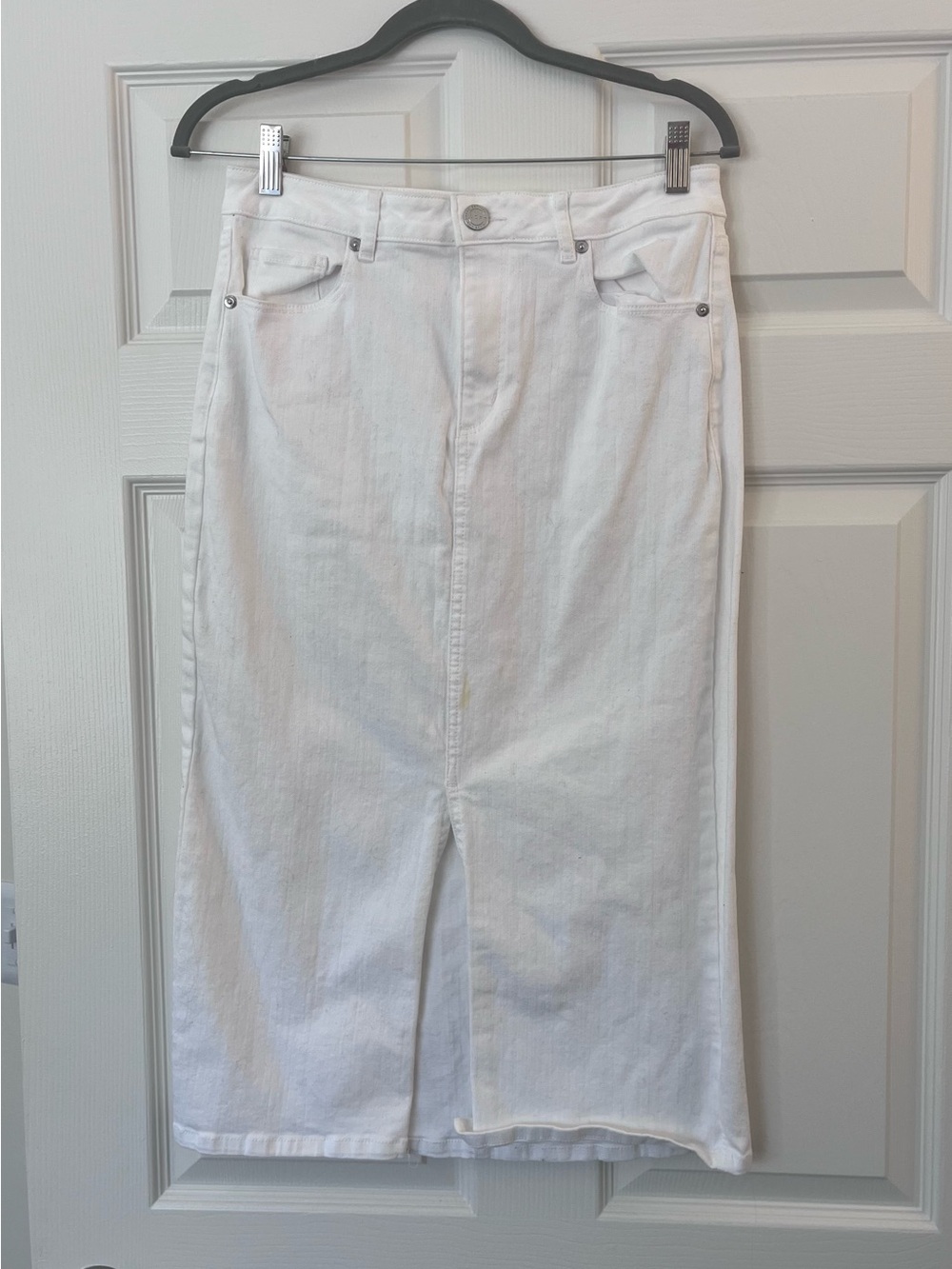 LOFT White Midi Denim Skirt with Front Slit